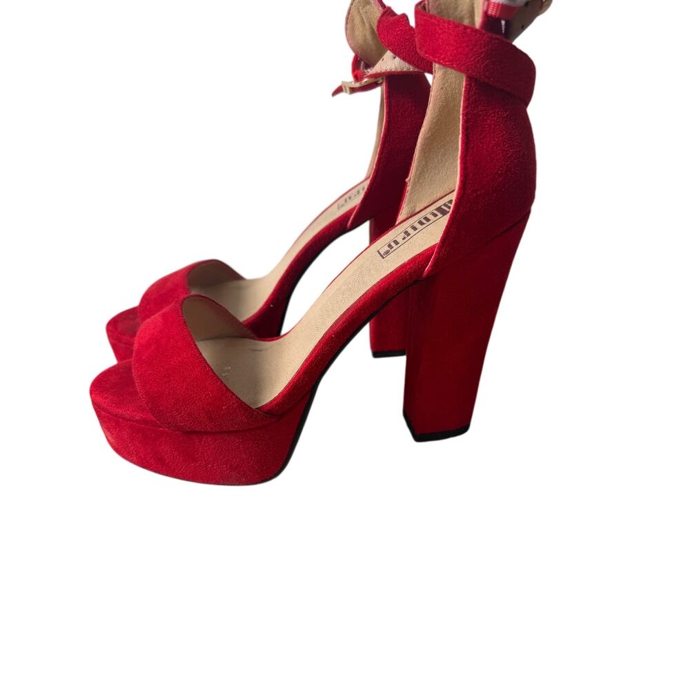 Idifu Red Suede Sexy Chunky High Heel Block Heel Shoes Women's Size 7